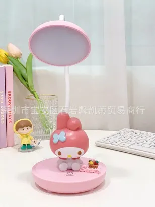 Sanrio my melody Desk Lamp Learning Eye Protection Lamp Touch Usb Rechargeable Night Lamp Can Turn 360 ° Bedroom Bedside Lamp Gift