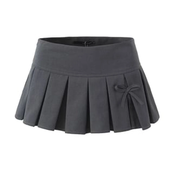 Low Rise Plain Bow Accent Mini Pleated Skirt