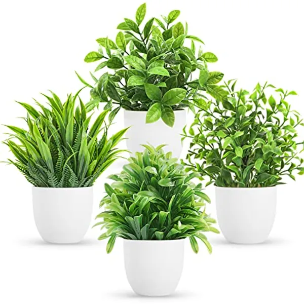 Miracliy 4 Packs Mini Fake Plants Artificial Potted Eucalyptus Faux Plants for Home Office Farmhouse Bathroom Table Shelf Decor Indoor
