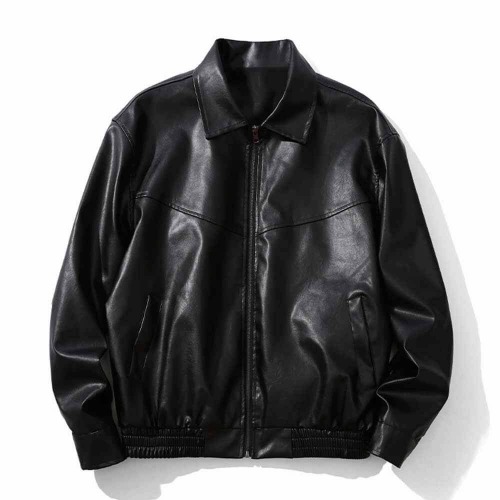 Black Vintage Street Style Zipper Leather Jacket - Black / L (Bust 132 cm)