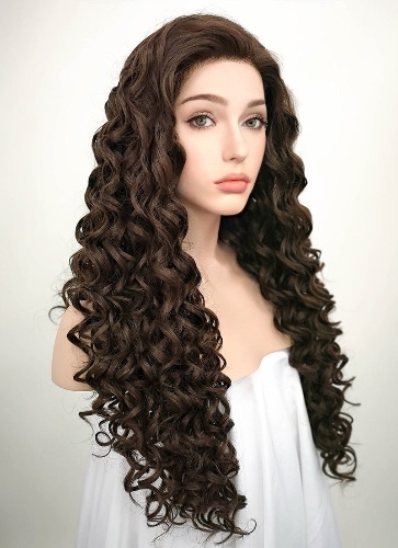 Brunette Spiral Curly Lace Front Synthetic Wig LF169 | Brunette