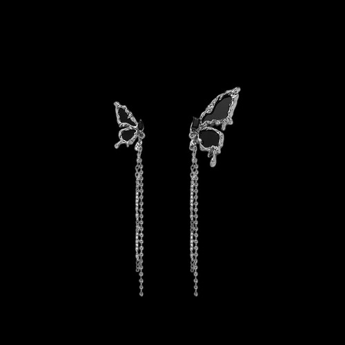 Black Liquid Butterfly Alloy Stud Earrings - Alloy / B / A Pair