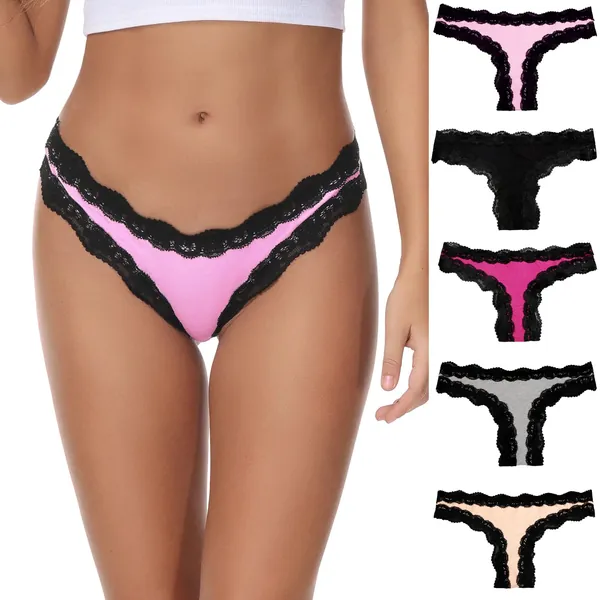 LYYTHAVON 5 Pack Cotton Thongs for Women, T-Back Thongs G-String Panties
