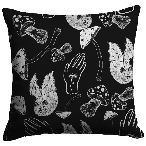 "Spooky Spells, Bats, and Mushrooms" Throw Pillow - 20x20 / Stuffed & Sewn
