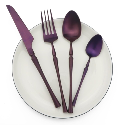 Ethereal Noir Minimalist Gothic 4-Piece Flatware Set - Purple