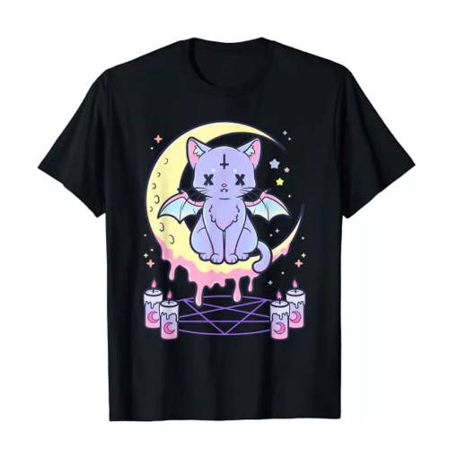 Kawaii Pastel Goth Cute Cat T-Shirt - Black / L