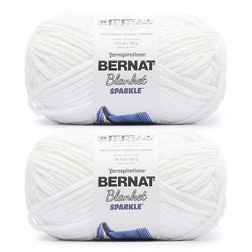 Bernat Blanket Sparkle White Yarn - 2 Pack of 10.5oz/300g - Polyester - #6 Super Bulky - 220 Yards - Knitting & Crochet - WHITE SPARKLE - 2 Pack
