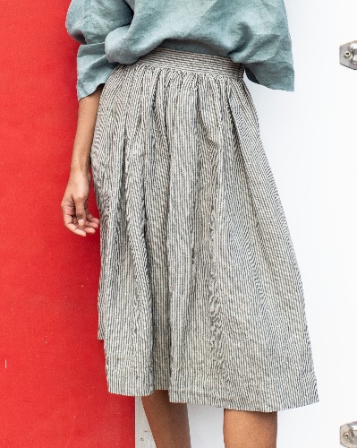 1950s CITY flat front linen skirt | Moss Green