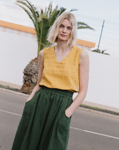 OIA gathered linen skirt | Bronze Brown