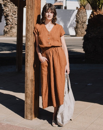 REINE waisted linen dress | Natural/White Gingham