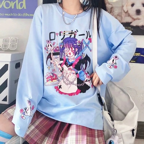 Comfortable Menhera Succubus Pullover - Sky Blue / S