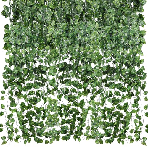 CEWOR 48 Pack 7.2 feet Artificial Ivy Greenery Garland, Fake Vines Hanging Plants Backdrop for Room Bedroom Wall Decor, Decorations Suitable for Green Leaf Jungle Themed Parties and Weddings - C-48pcs of Vines