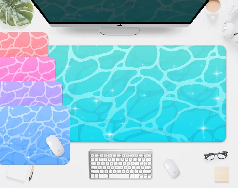 Anime aesthetic desk mat mousepad kawaii 90s, turquoise blue green ocean wave water, xl xxl led rgb gaming deskmat, cute small 3d mouse pad