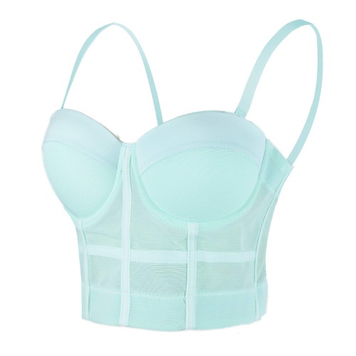ELLACCI Women's Mesh Bustier Crop Top Push Up Corset Tops Bra Black - X-Small Green