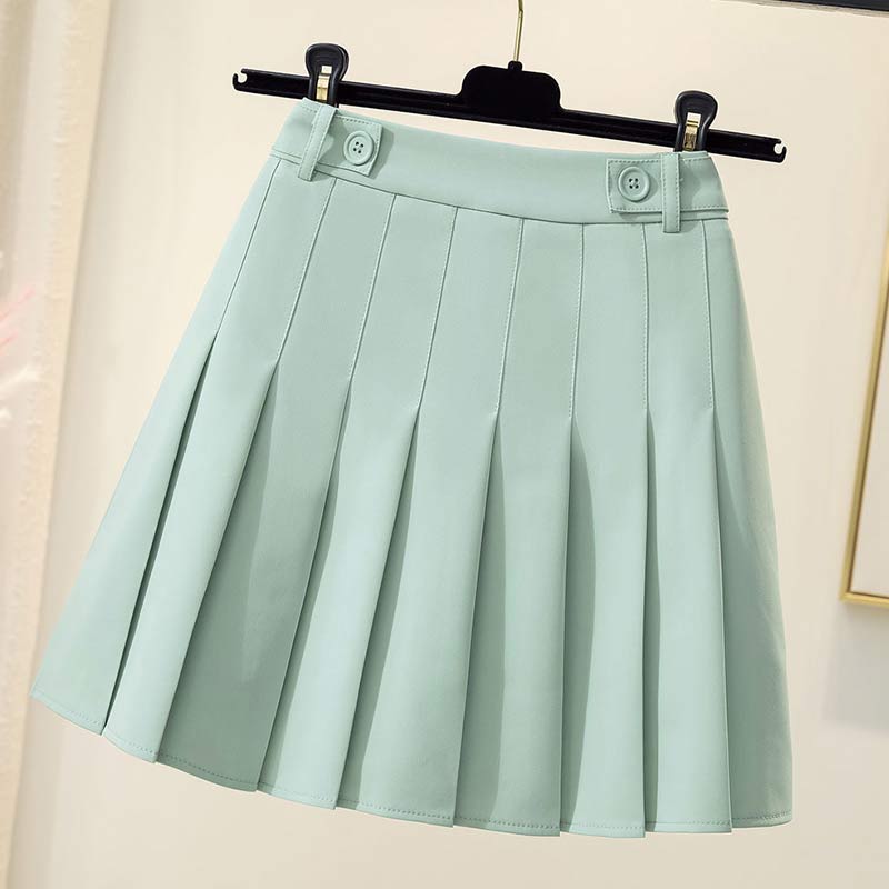 High Waist Pure Color Pleated Skirt 