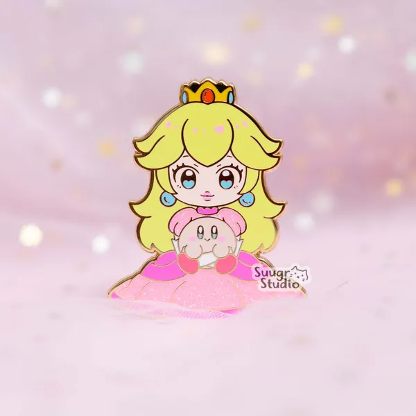 Princess x Poyo (Peach) Hard Enamel Pin - [A Grade] / Simple Rubber Back