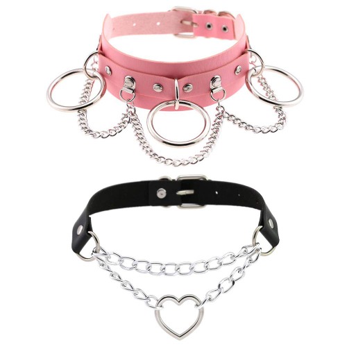 Choker Collar for Women Girls, Adjustable Rock Punk Choker Collar Necklace - Pink