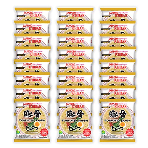 [SAPPORO ICHIBAN] Ramen Noodles, Tonkotsu Flavor, No. 1 Tasting Japanese Instant Noodles 3.5 Oz. (3.7 Ounce (Pack of 24)) - 3.7 Ounce (Pack of 24)
