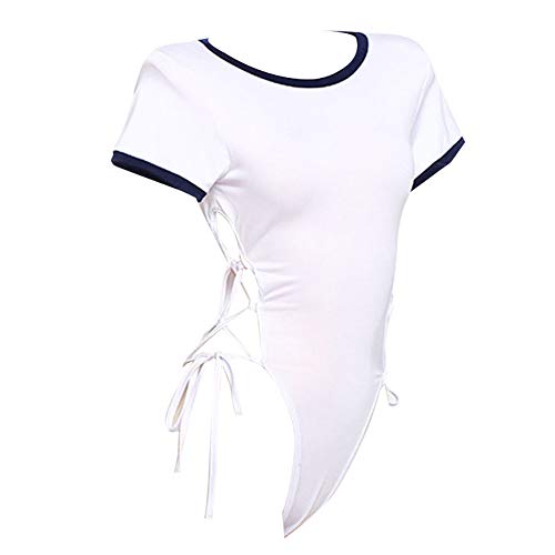 YOMORIO Womens Cute Japanese Schoolgirl Uniform Lolita Anime Cosplay Lingerie Tie-Side Jumpsuit Babydoll - White
