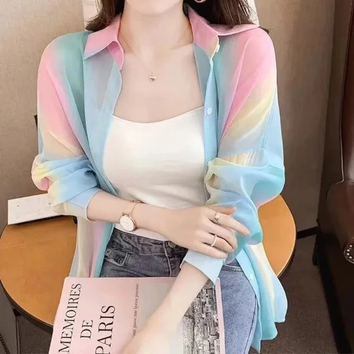 Vintage Rainbow Print Casual T-Shirt