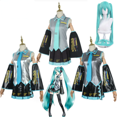 Vocaloid Miku Cosplay Wig Costume Japan Midi Dress Beginner Future Miku Cosplay Female Halloween Women's Costume Men size