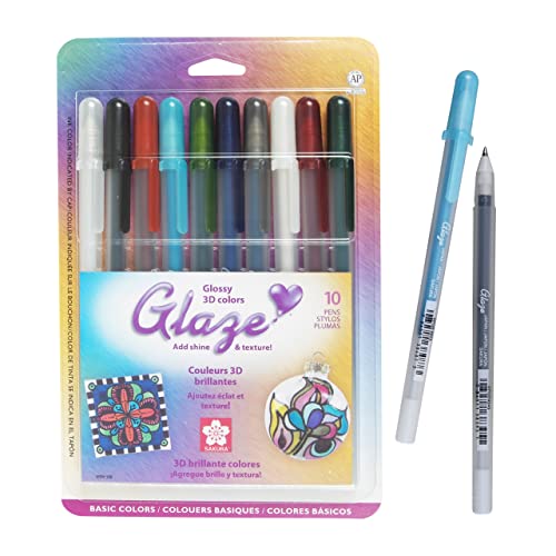 SAKURA Glaze 3D Ink Pen - 3D Ink Pen for Lettering, Drawing, Ornaments, & More - Assorted Colored Ink - 10 Pack