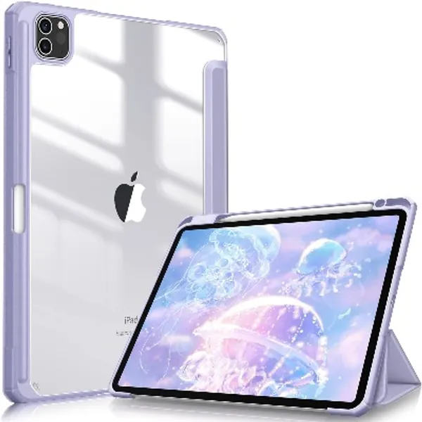 Fintie Hybrid Slim Case for iPad Pro 11-inch (3rd Generation) 2021 - [Built-in Pencil Holder] Shockproof Cover w/Clear Transparent Back Shell, Also Fit iPad Pro 11" 2nd Gen 2020, Lilac Purple