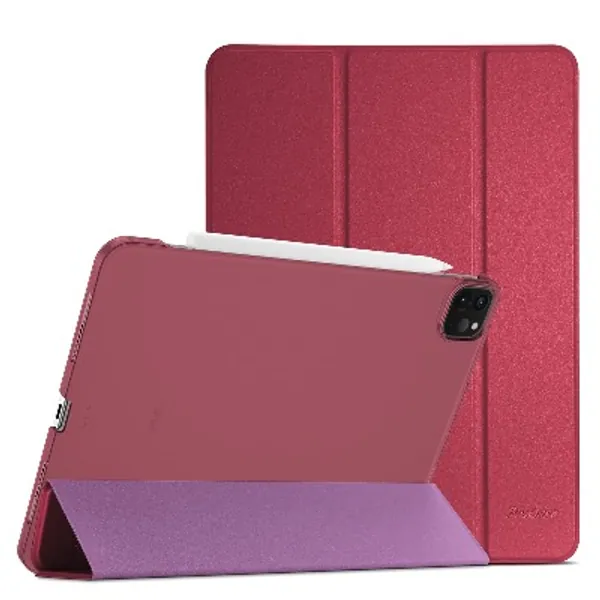 ProCase iPad Pro 11 Trifold Case 2021 2020 2018, Slim Stand Hard Back Shell Smart Cover for iPad Pro 11 Inch 3rd Generation 2021/2020 2nd Gen and 1st Gen 2018-Wine