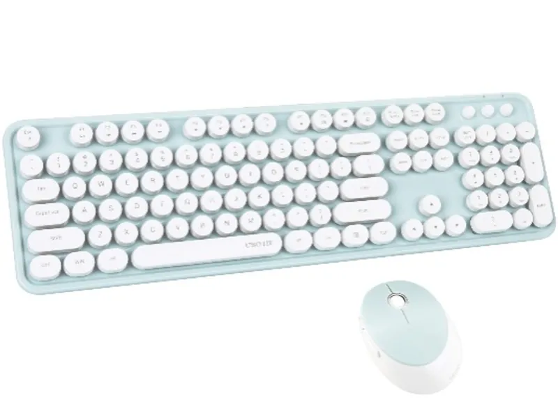 UBOTIE Colorful Computer Wireless Keyboard Mouse Combos, Typewriter Flexible Keys Office Full-Sized Keyboard, 2.4GHz Dropout-Free Connection and Optical Mouse (Green-White)