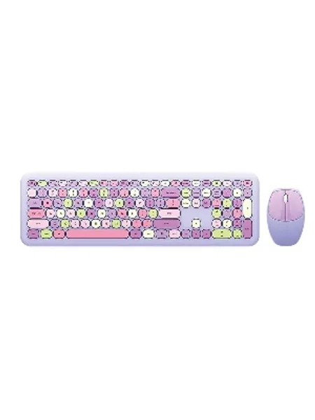 Mofii Colorful Wireless Keyboard Mouse Combo, Retro Typewriter Keyboard with Numeric Keypad and Optical Mice Set, 2.4GHz USB Wireless Connection Retro Round Key Caps Keyboard