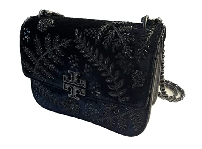 Tory Burch Britten Velvet Embellished Chain Shoulder Small Bag 141084 Black 001
