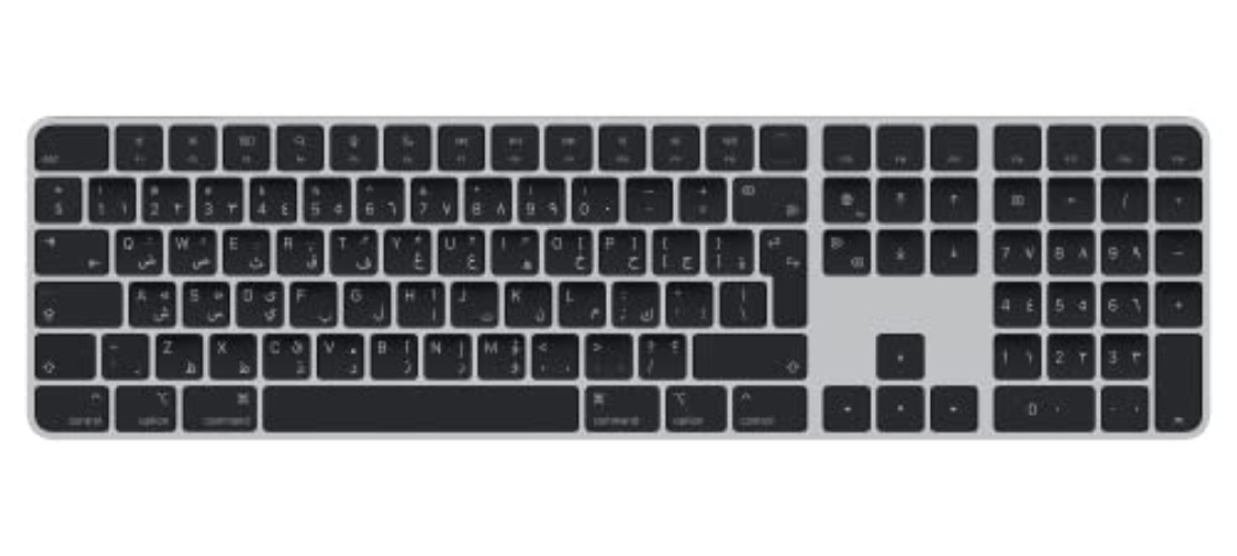 Apple Magic Keyboard with Touch ID and Numeric Keypad: Wireless, Bluetooth, Rechargeable. Works with Mac Computers with Apple Silicon; Arabic - Black Keys - Arabic - Black Keys