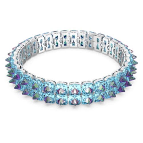 Ortyx choker, Pyramid cut, Blue, Rhodium plated