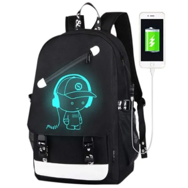 FLYMEI Anime Luminous Backpack for Boys, 15.6'' Laptop Backpack with USB Charging Port, Bookbag for School with Anti-Theft Lock, Black Travel Backpack Cool Back Pack for Work