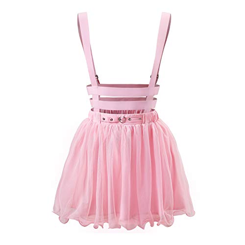 Littleforbig Mesh Overall Skirt Romper - Heartbreaker Jumper Skirt - X-Large - Pink