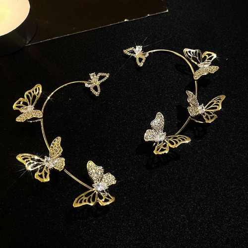 Rhinestone Butterfly Ear Cuffs - Gold Half Rhinestone Butterflies