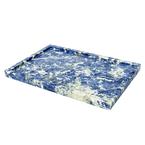 Real Luxurious Natural Marble Vanity Tray Genuine Marble Storage Tray for Home Decor Stone Tray for Bathroom/Kitchen/Vanity/Dresser Non-Resin/Non-Ceramic/Luxury Blue - 1 Pack - Blue