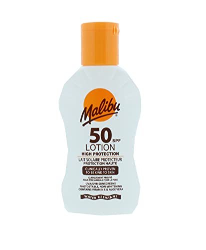 Malibu Sun SPF 50 Lotion, Very High Protection Sun Cream, Water Resistant, Vitamin E and Aloe Vera Extract, 100ml - SPF 50 - 100 ml (Pack of 1)
