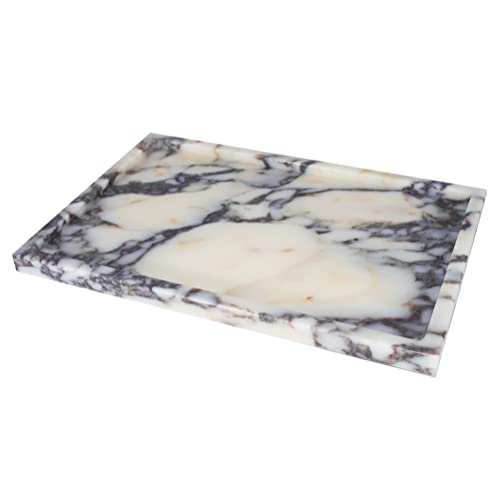 Real Luxurious Natural Marble Vanity Tray Genuine Marble/Stone Storage Tray for Home Decor Bathroom/Kitchen/Vanity/Dresser Non-Resin/Non-Ceramic - 1 Pack - Engraving Tray-purple