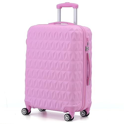 CMY Lightweight 4 Wheel ABS Hard Shell Travel Trolley Luggage Suitcase Set, Medium 24" Hold Check in Luggage (Pink) - Pink