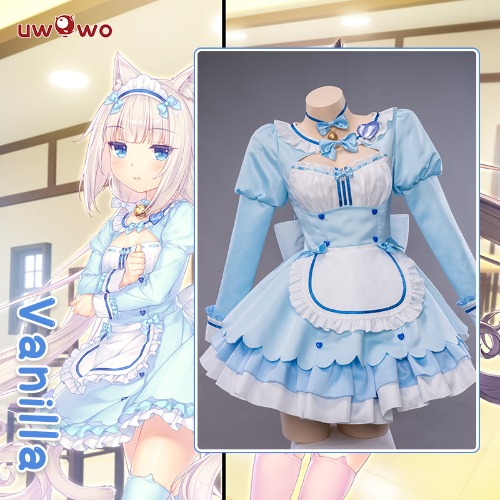 Uwowo Plus Size Game Nekopara vol.4 Vanilla Maid Dress Cosplay Costume Cute Blue Dress | Set A L