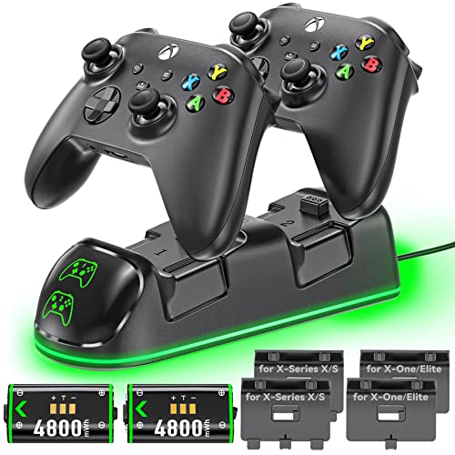 Xbox Controller Ladestation mit 2X 4800mWh (2X 2000mAh) Wiederaufladbaren Akku für Xbox One/Xbox Series X/S Elite, Xbox One Controller Ladestation mit Xbox akku für Xbox Series/One Controller - Schwarz