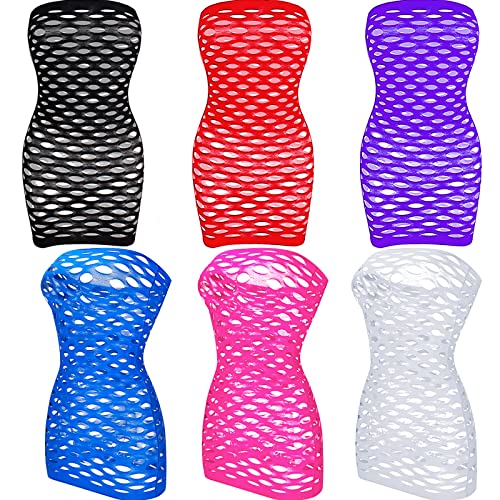 Geyoga 6 Pieces Womens Strapless Bodysuit Halloween Strapless Lingerie Striped Dress for Women Chemise, One Size Fits Most - Red, Blue, Purple, Black, White, Rose