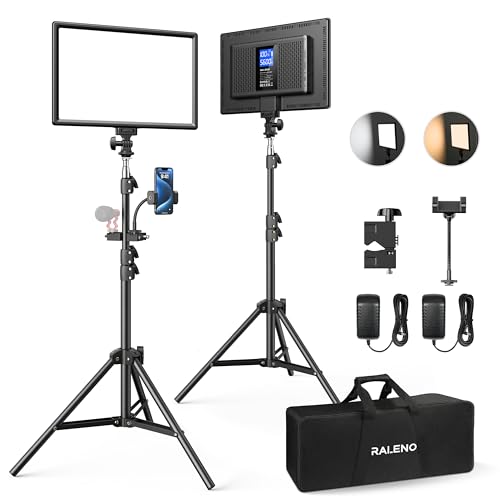 RALENO 2 Packs LED Video Light and 75inches Stand Lighting Kit, CRI 95+ Photography Lighting with 8000mAh Built-in Battery & LCD Display, Studio Lights for TikTok, YouTube, Live Streaming, Videography