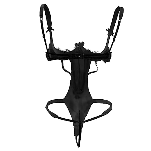 Sexy Strappy Bodysuit Women Lace Underwired One Piece Babydoll Teddy Nightwear Lingerie Hollow High Cut Leotard Sleepwear Top - 2XL-3XL