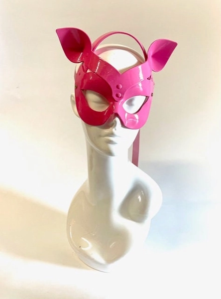 Erotische Meesteres Boudoir Sexy Kitten Masker– Fuschia Roze Patent Vinyl