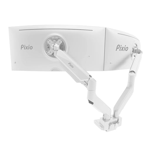 Pixio PS2D White Ultrawide Heavy-Duty Premium Dual Monitor Arm Stand Desk Mount - Fits up to 35 inches Two Monitors, Weights up to 33 lbs Each, Compatible with VESA 75x75mm 100x100mm - Dual Heavy-Duty Monitor Stand - White