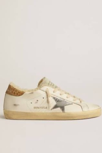 Golden Goose Super-Star with silver leather star and crocodile-print leather heel tab