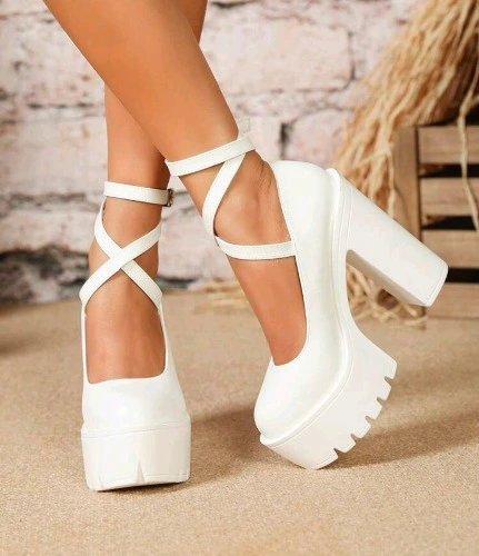 chunky white heels 