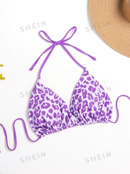 Plus Leopard Halter Triangle Bikini Top